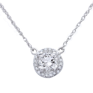 Halo Diamond Pendant in 14K White Gold; Shown with  0.61 ctw