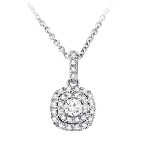 Double Halo Diamond Pendant in 14K White Gold; Shown with 0.33 ctw