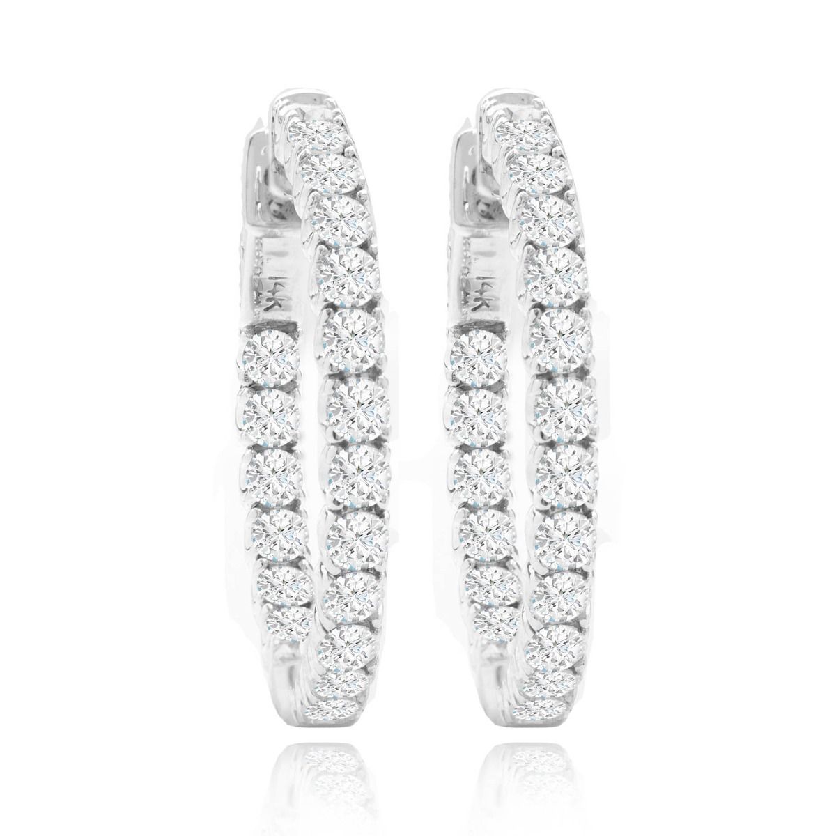 14K Diamond Hoop Earrings; 1.70ct