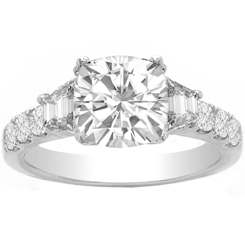 3 Stone Cushion Lab Created Engagement Ring in 14K White Gold; 3.05 ctw