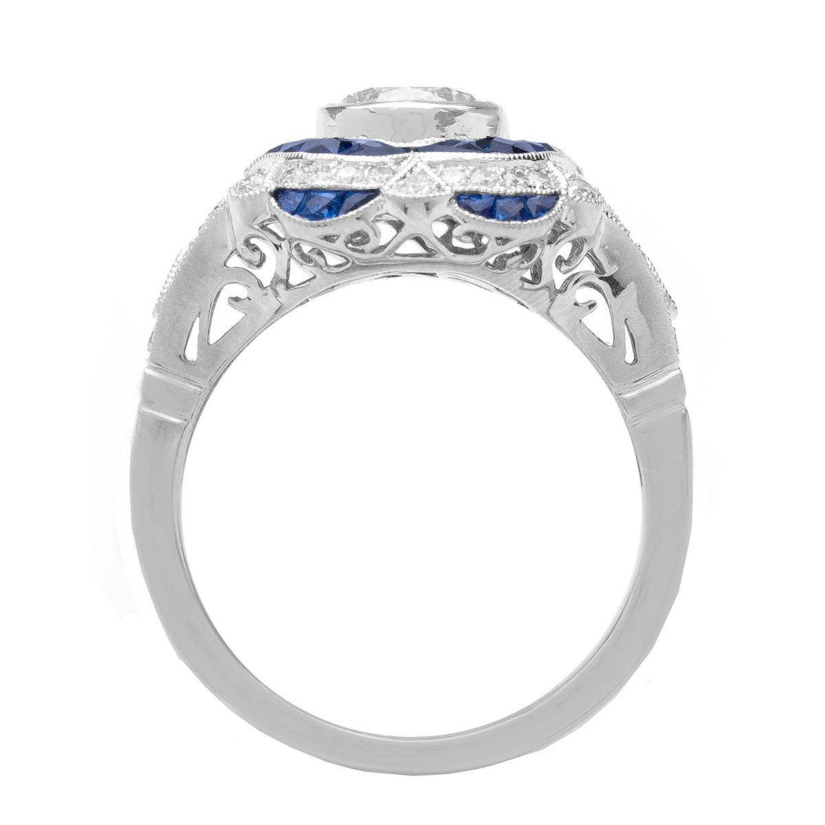 Vintage Sapphire Halo Engagement Ring in Platinum; 2.18 ctw