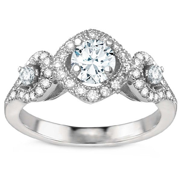 Vintage Three-Stone 18K White Gold Diamond Engagement Ring; 1.50 ctw