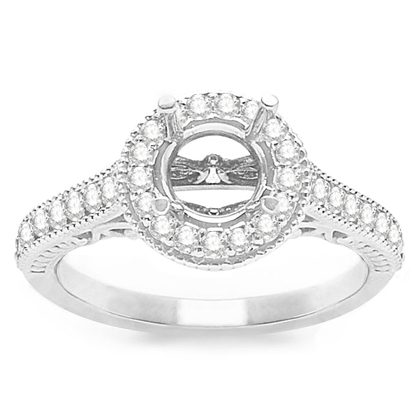 Zelda Milgrain Diamond Engagement Ring in 14K White Gold; 0.50 ct