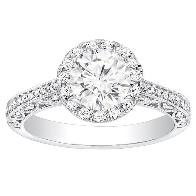 Natalie Vintage Halo Engagement Ring in 14k White Gold; 0.31 ctw