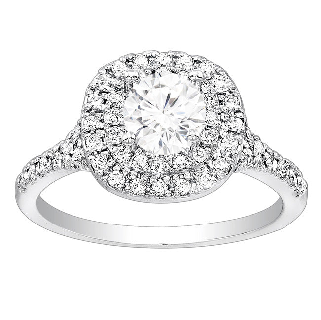 Petite Double Halo Diamond Engagement Ring; Diamond .35 ctw