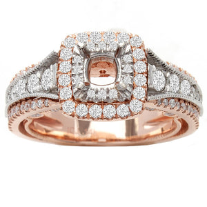 Jolie Double Halo Diamond Engagement Ring in 14K White/Rose Gold; 1.25ctw