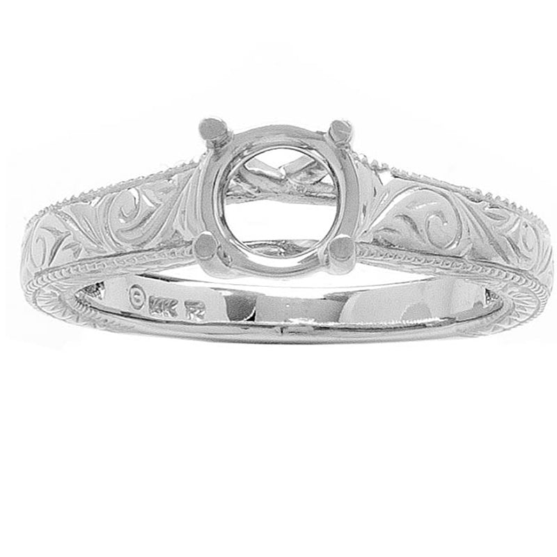 Talia Engraved Solitaire Band in 14K White Gold