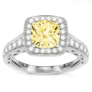Miriam Fancy Yellow Halo Engagement Ring in 14K White Gold; 3.51 CTW