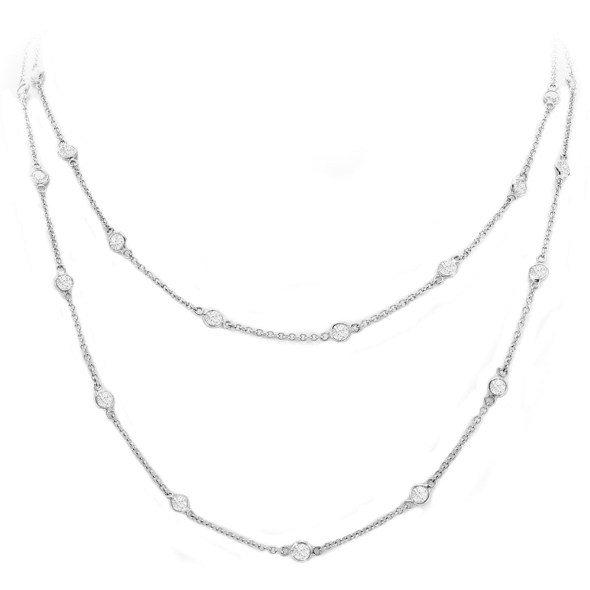 Diamond By The Yard Bezel Necklace; 14KWG 36" 4.74 ctw