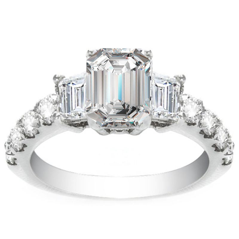 Emerald 0.98ct Diamond 14K WG Three stone Ring - Adria; 1.98 ctw