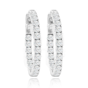 14K Diamond Hoop Earrings; 2.00ct