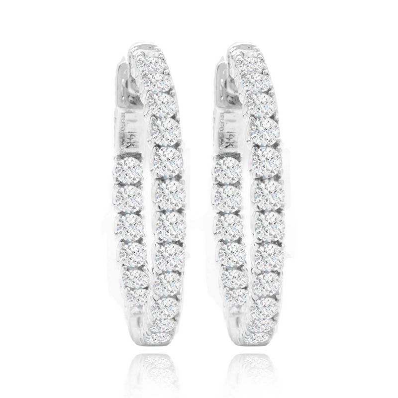 14K White Gold Diamond Hoop Earrings; 1.50 Ctw