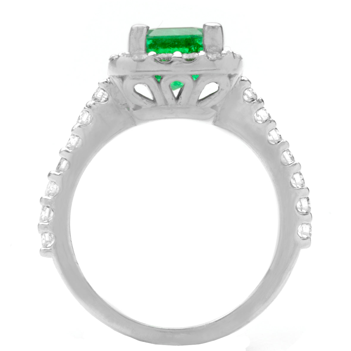 Green Emerald with Diamond Halo in 14K White Gold; 3.60 ctw