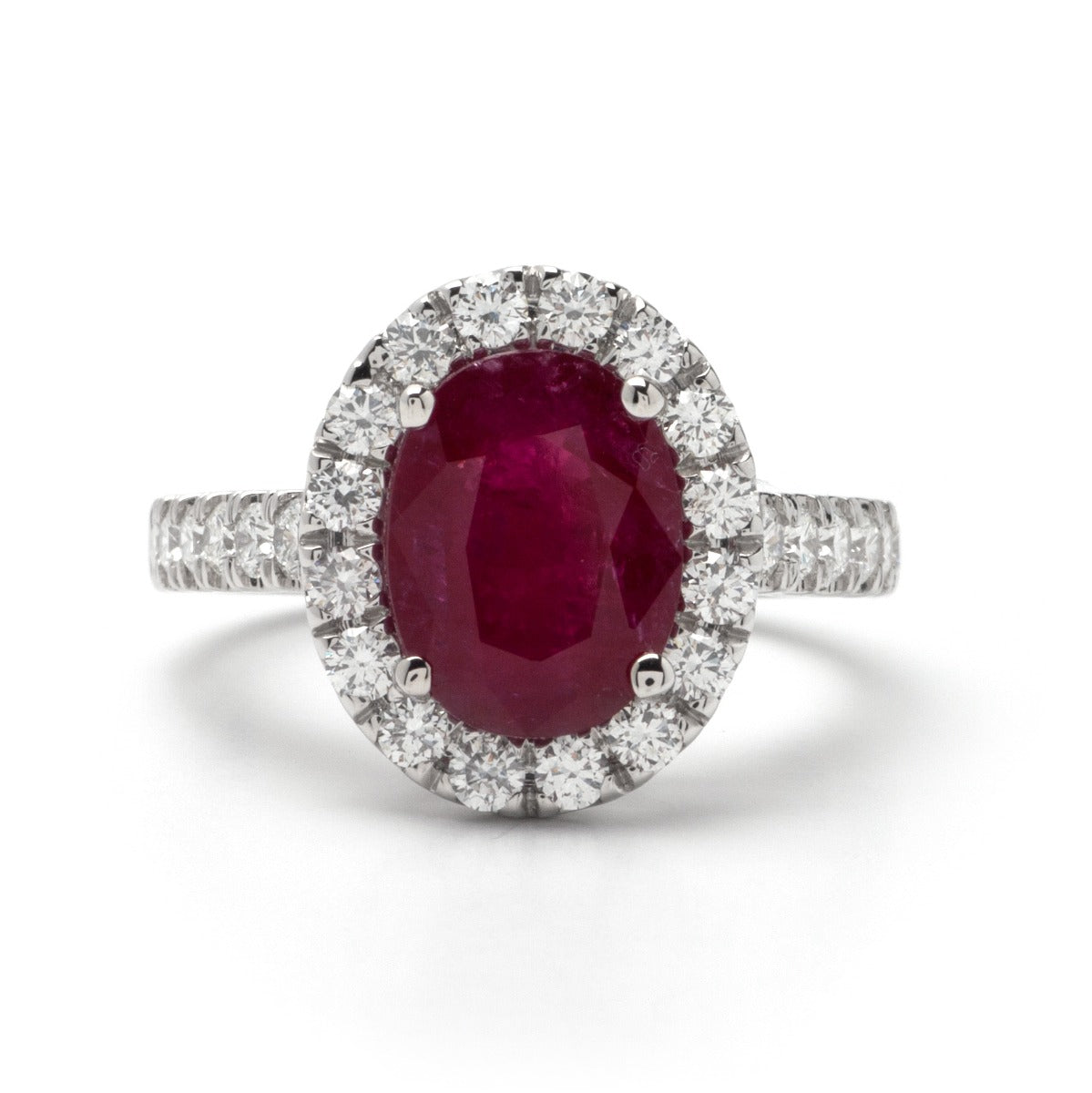 Ruby Halo Ring in 14K White Gold, 3.90 CTW