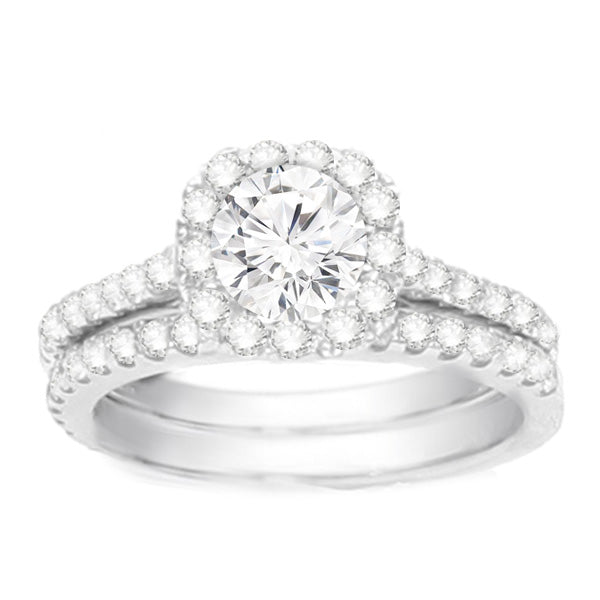Diamond Engagement Ring Set- Petite Halo: 1.00 ctw